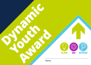 A close up of the cover sheet for a Dynamic Youth Award challenge sheet.
