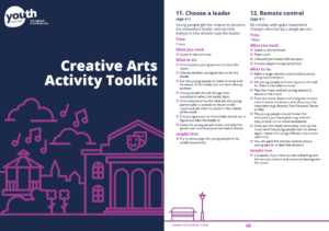 A close-up display of the Creative Arts Activity Toolkit cover and table of contents.