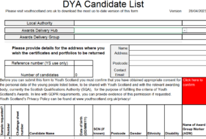 A close-up image of the DYA Candidate List from the Candidate Registration Form.