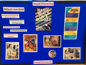 A blue cardboard display shows a youth action project titled, 'Magic Meals On a Budget.'