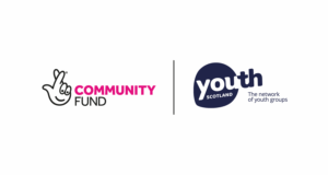 A logo lockup of the National Lottery Community Fund alongside Youth Scotland.