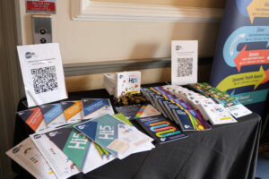 Youth Scotland youth awards displayed at a table.